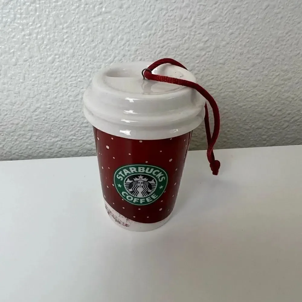 2007 STARBUCKS Christmas Blend Coffee Bag and Cup Set Ceramic Holiday Ornament